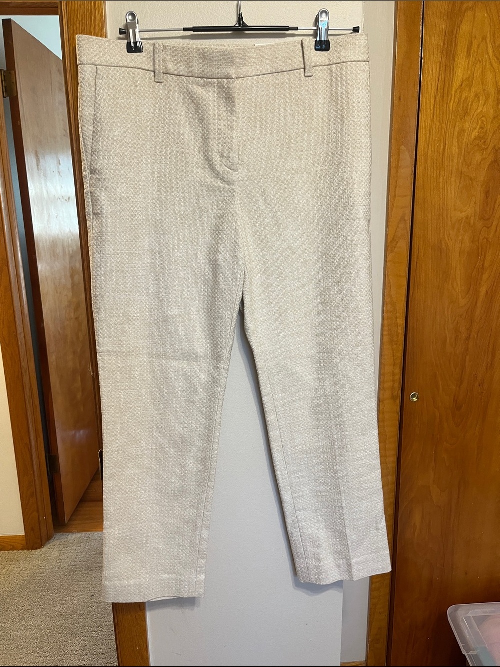 Ann Taylor Cream Textured Ankle Pants